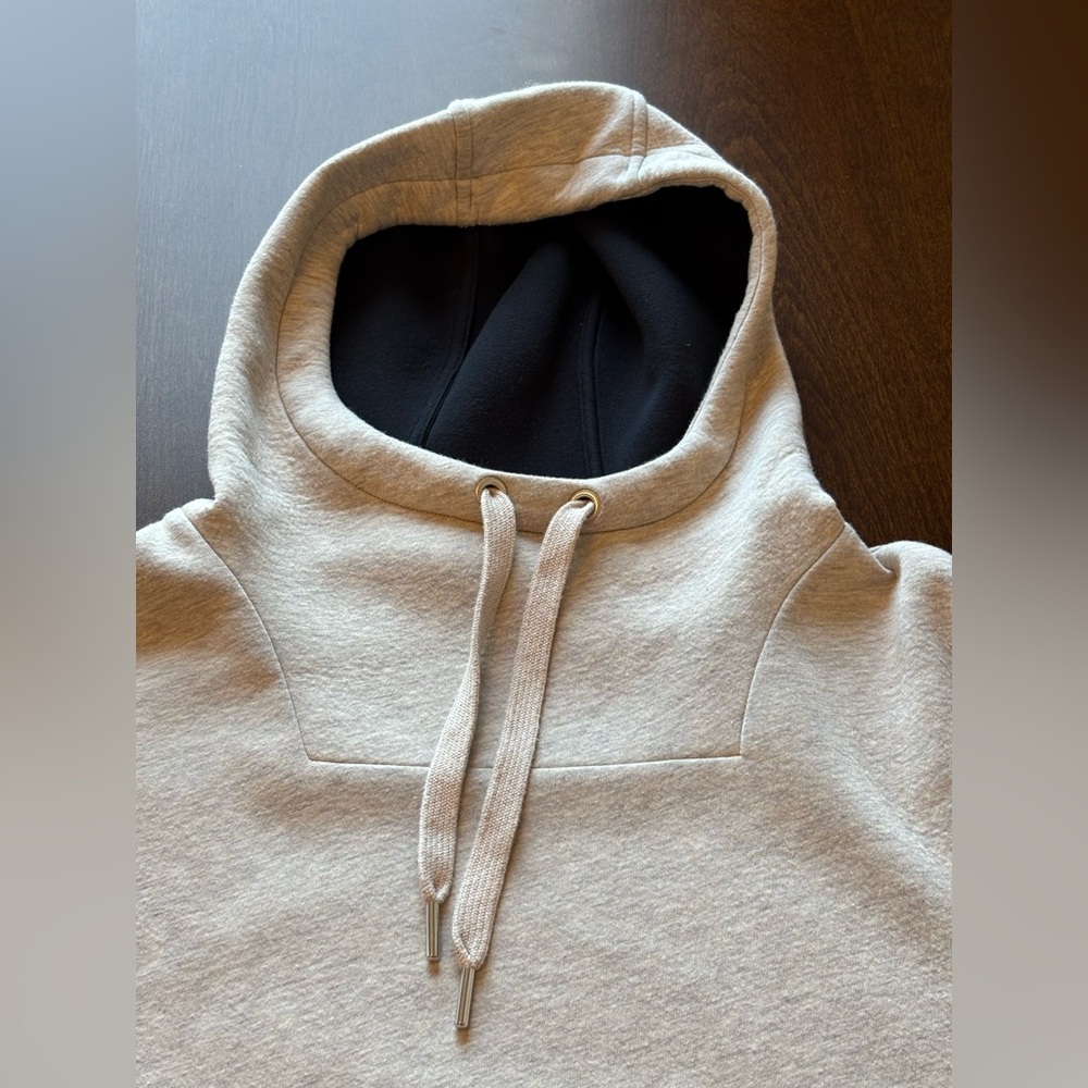 COS Scuba Hooded Dress M/L Kangaroo Pocket Grey Cream Drawstring Hood Modern - Picture 10 of 12